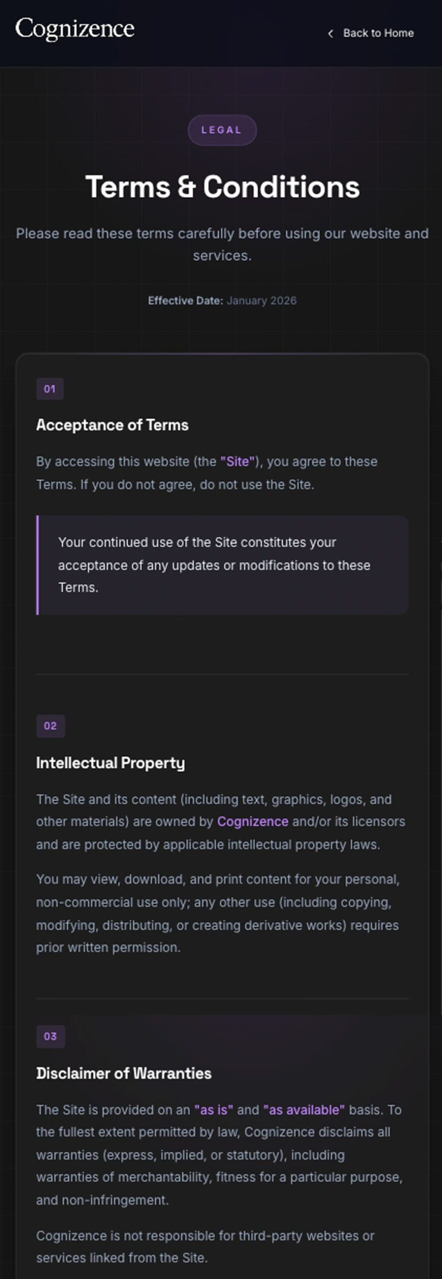 Terms (Cognizence) mobile